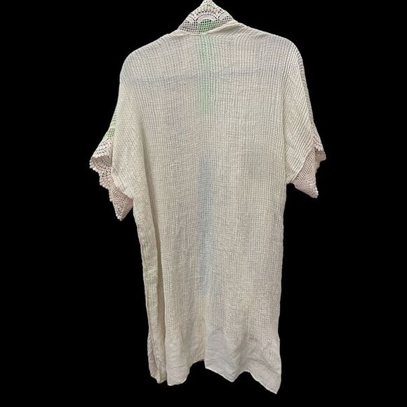 Unbranded Tan Waffle Knit Lace Teimmed Open Front Duster O/S - Picture 6 of 7